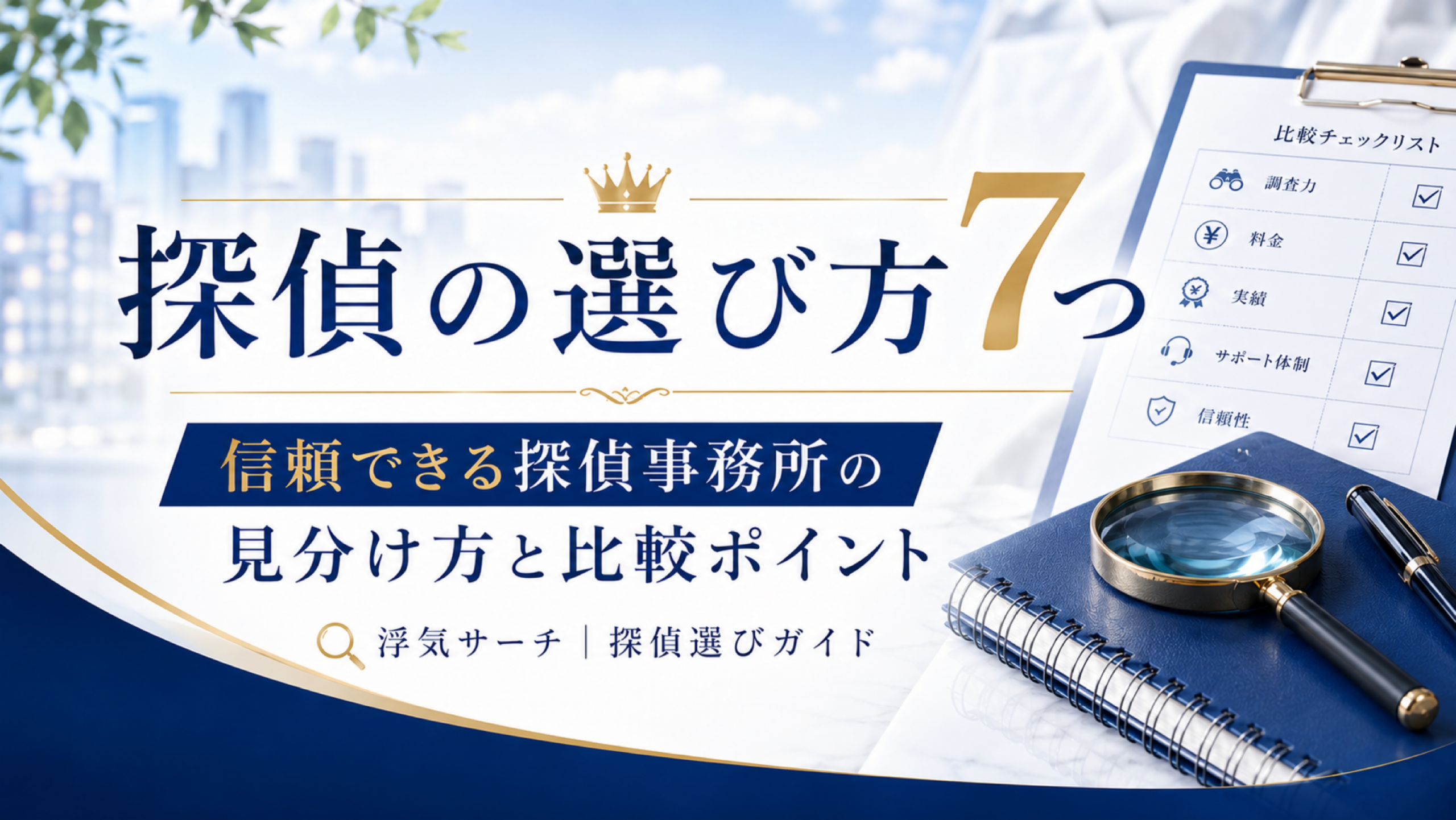探偵の選び方7つ｜信頼できる探偵事務所の見分け方と比較ポイントを解説するアイキャッチ画像